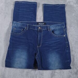 True Luck Jeans Mens 38x32 Blue Denim Straight Stretch Classic Five‎ Pocket